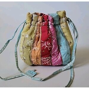 Oilily Patchwork Drawstring Pouch Bandana Print Boho Chic Cottage Cowgirl NEW